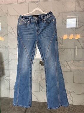 Miss Me Medium Blue Flare Jeans with Contrast Seams